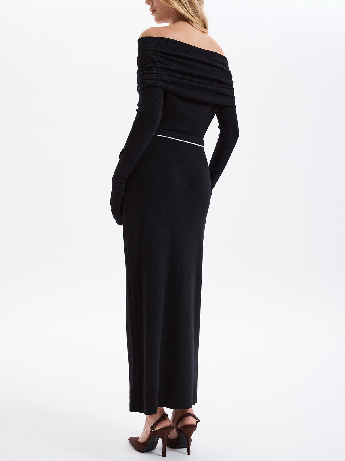 Contrast-Trim Button-Front Maxi Knit Skirt