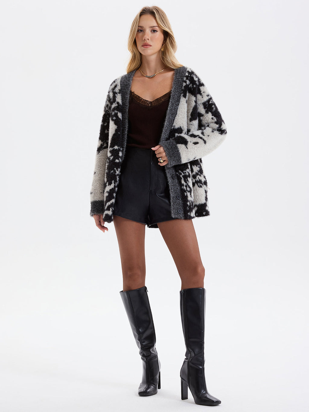 Cow Print Faux Mink Fur Cardigan