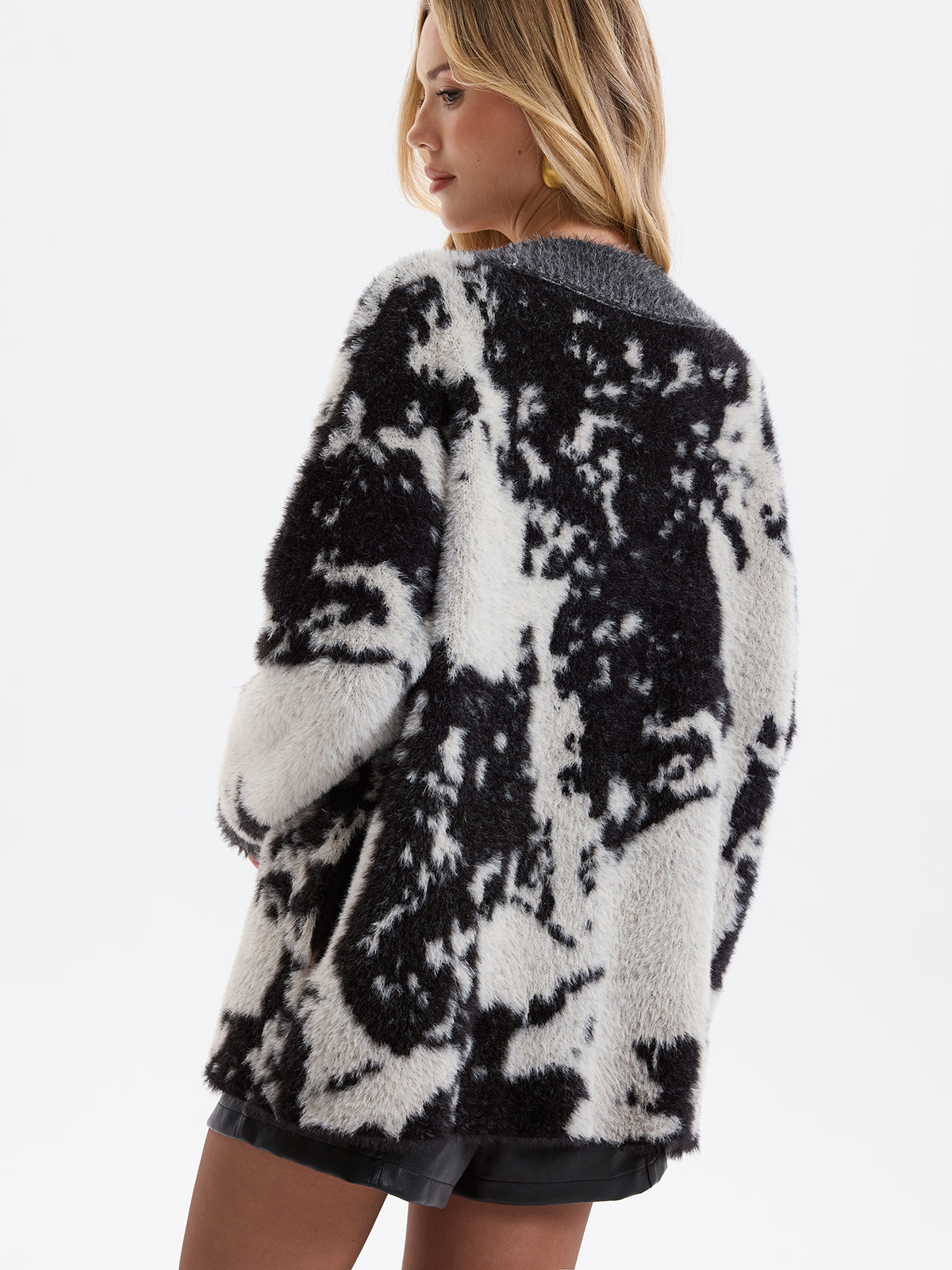 Cow Print Faux Mink Fur Cardigan