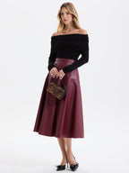 Wave Hem Faux Leather Midi Skirt