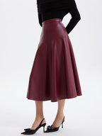 Wave Hem Faux Leather Midi Skirt