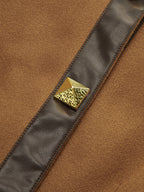 Faux Leather Trim Tweed Long Coat