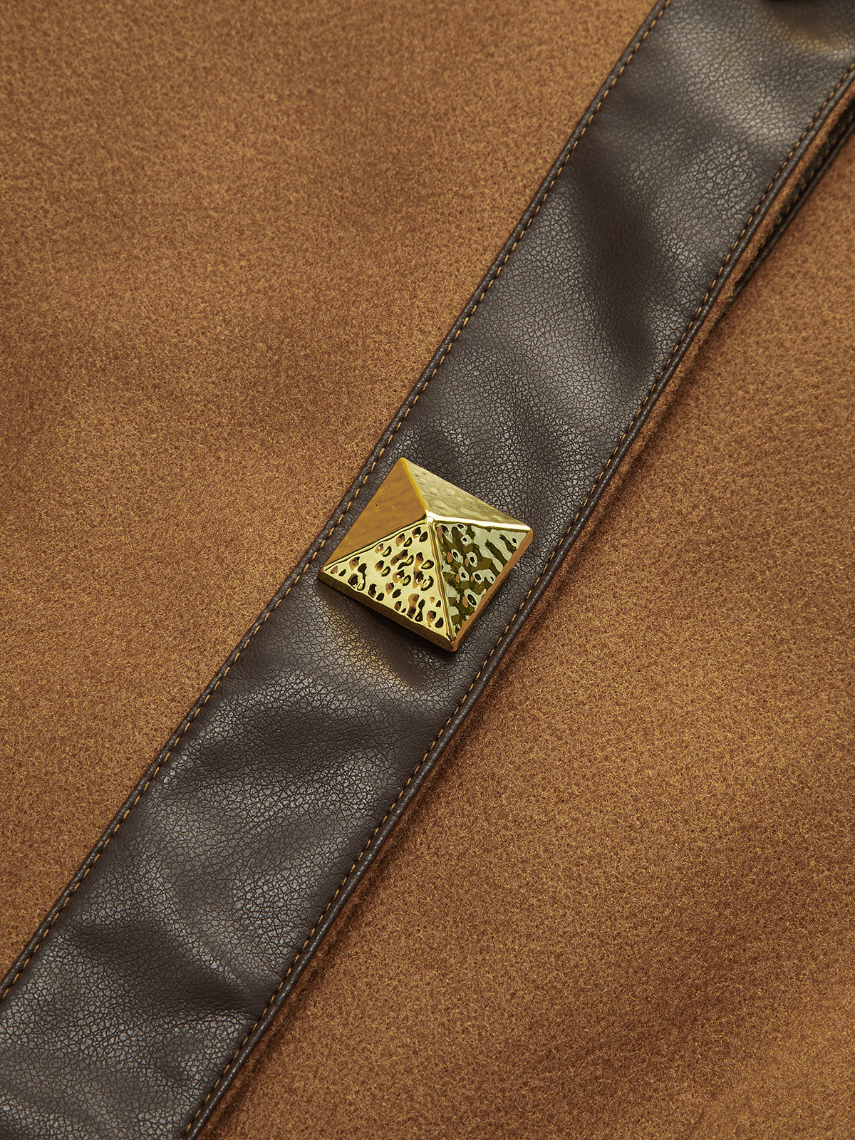 Faux Leather Trim Tweed Long Coat