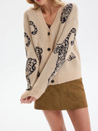 Tiger Jacquard V-Neck Knit Cardigan
