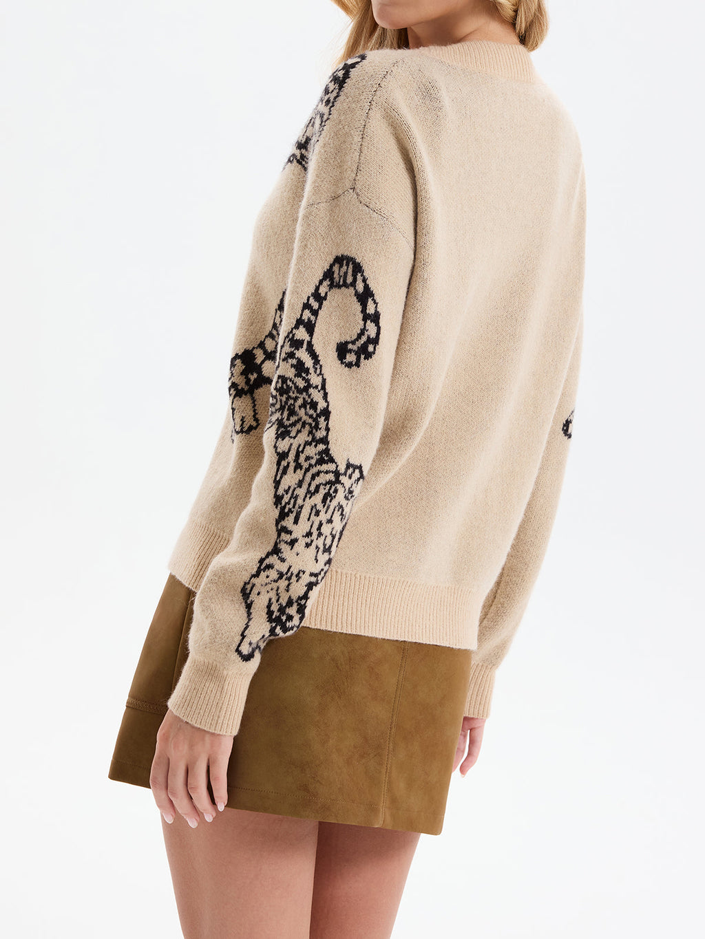 Tiger Jacquard V-Neck Knit Cardigan