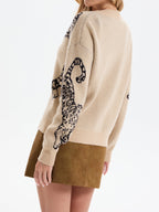 Tiger Jacquard V-Neck Knit Cardigan