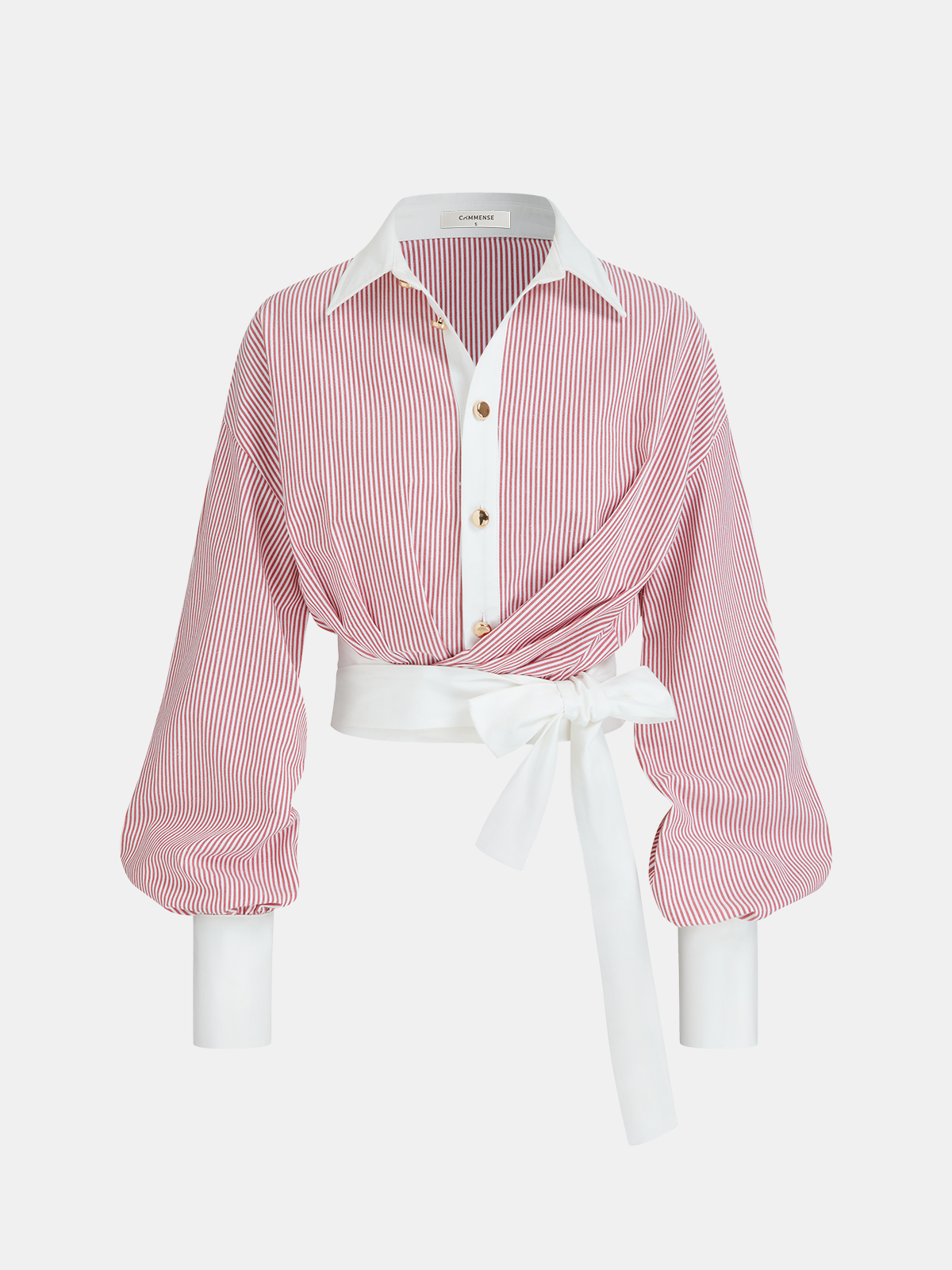 Color-Block Striped Tie-Waist Shirt