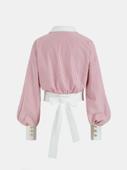 Color-Block Striped Tie-Waist Shirt