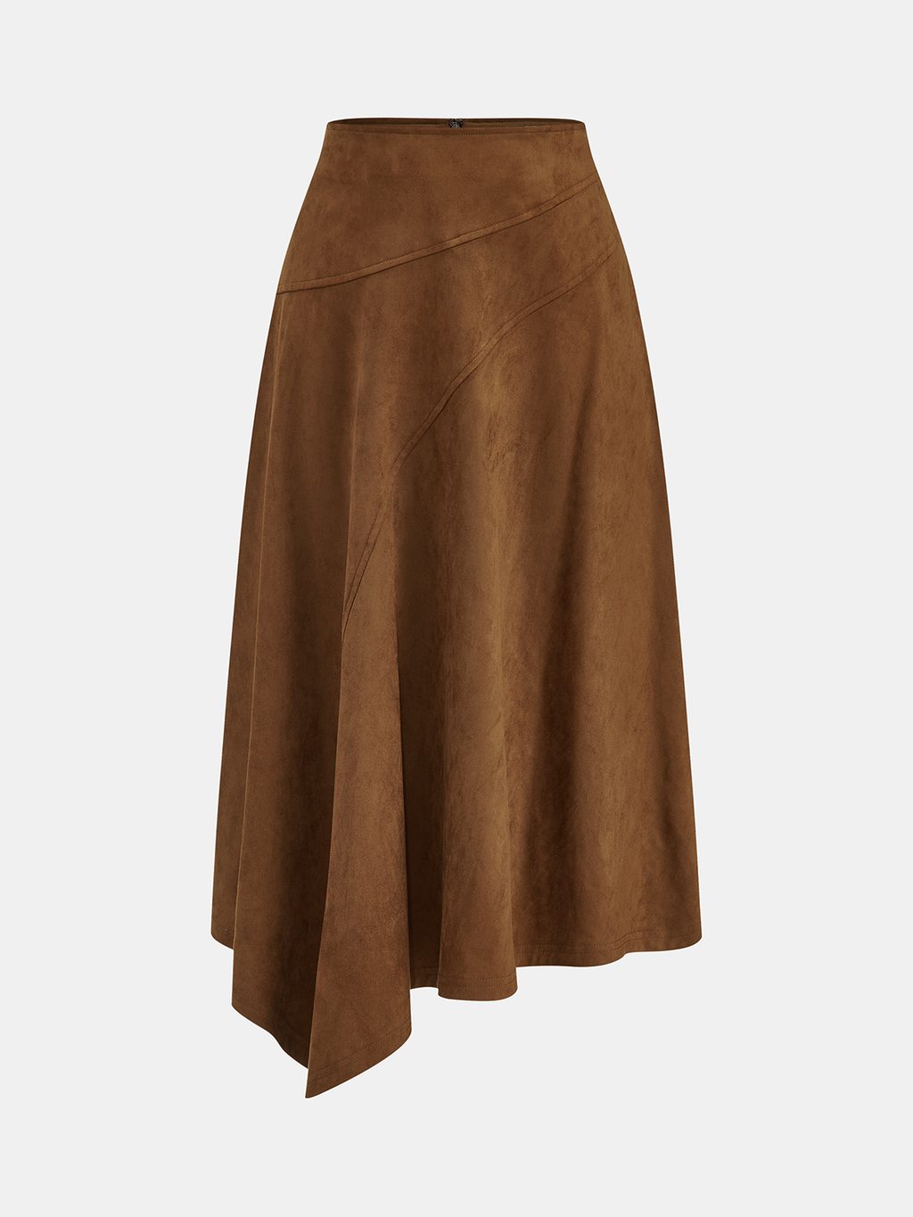 Asymmetric High-Waisted Suede A-Line Midi Skirt
