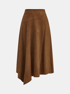 Asymmetric High-Waisted Suede A-Line Midi Skirt