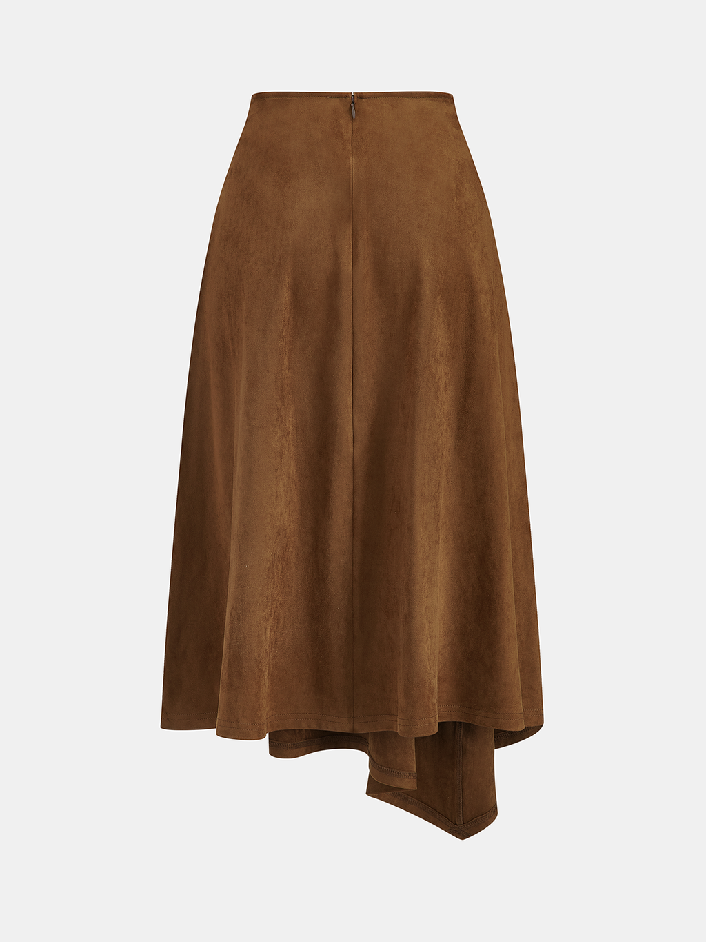 Asymmetric High-Waisted Suede A-Line Midi Skirt