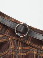 Belted Plaid A-Line Skirt