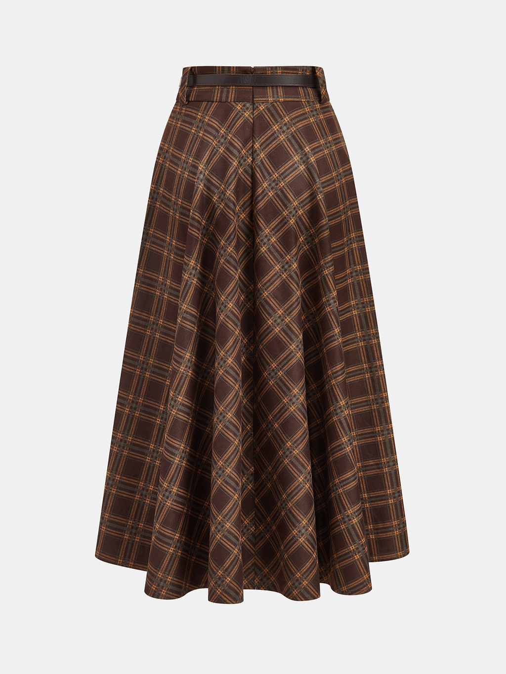 Belted Plaid A-Line Skirt