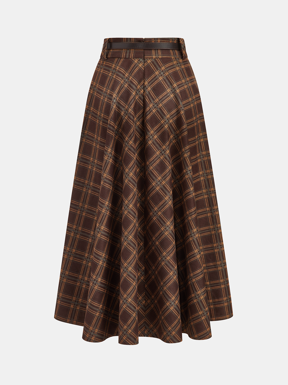 Belted Plaid A-Line Skirt