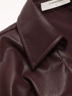 Collared Faux Leather Cropped Cross-Front Top