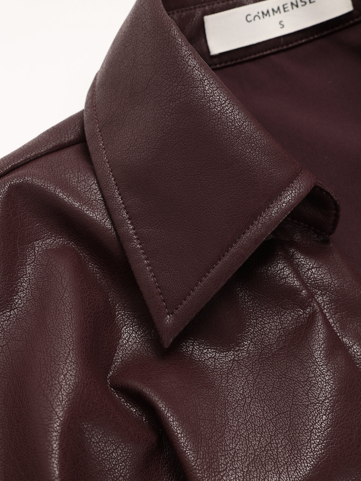 Collared Faux Leather Cropped Cross-Front Top
