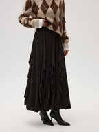 Asymmetrical Ruffle Mesh Maxi Skirt