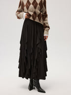 Asymmetrical Ruffle Mesh Maxi Skirt