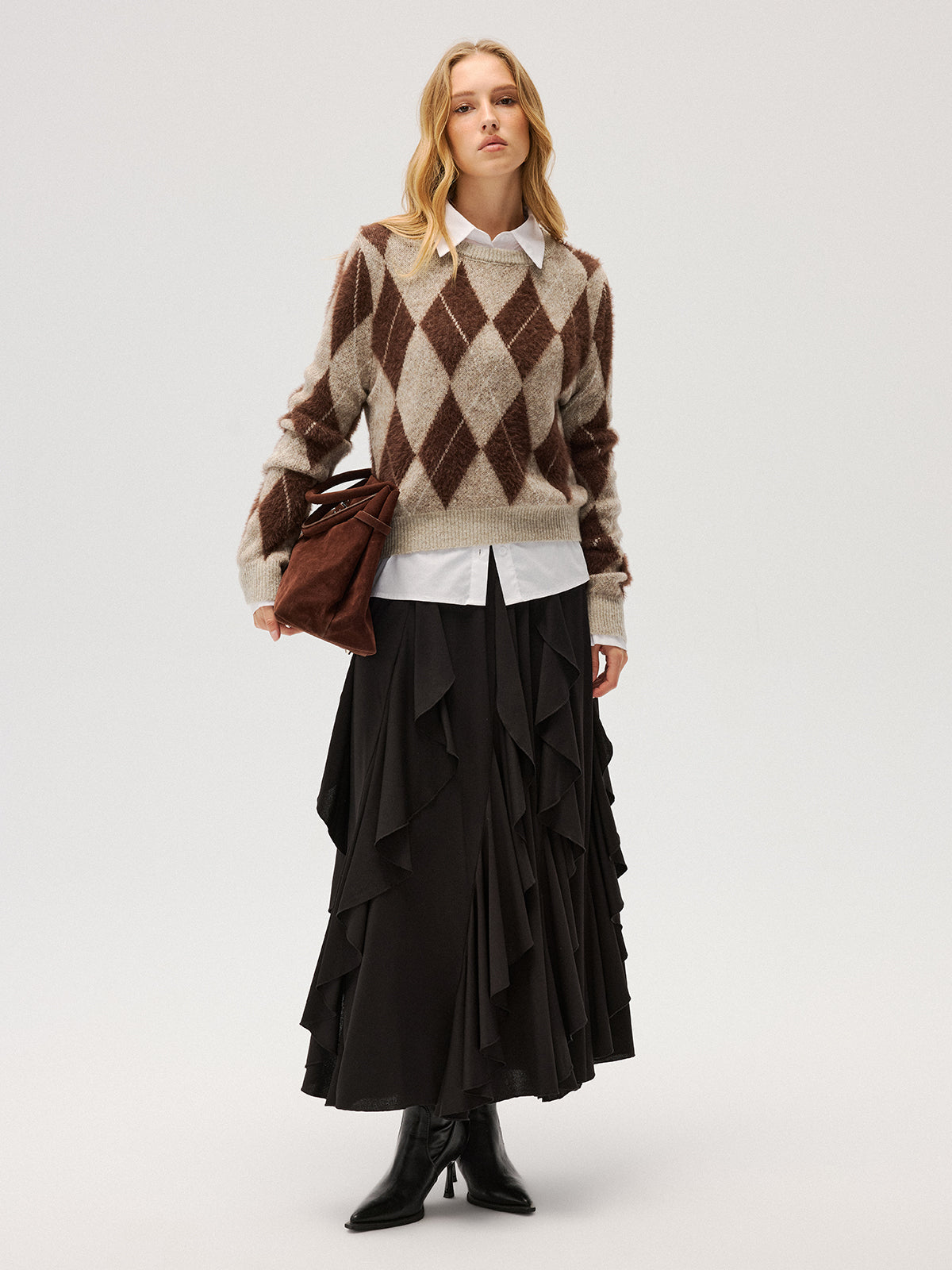 Asymmetrical Ruffle Mesh Maxi Skirt