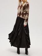 Asymmetrical Ruffle Mesh Maxi Skirt
