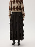 Asymmetrical Ruffle Mesh Maxi Skirt