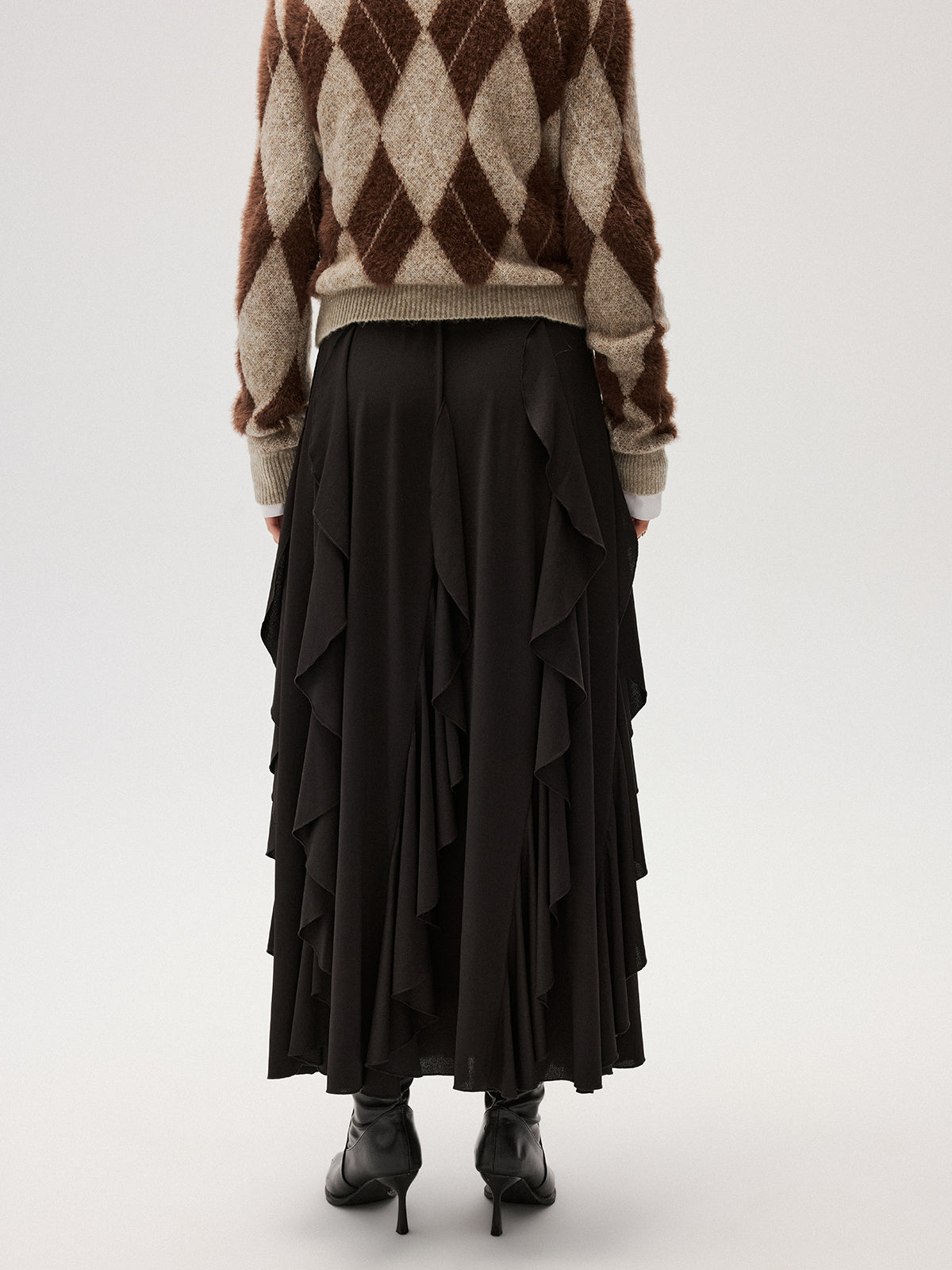 Asymmetrical Ruffle Mesh Maxi Skirt