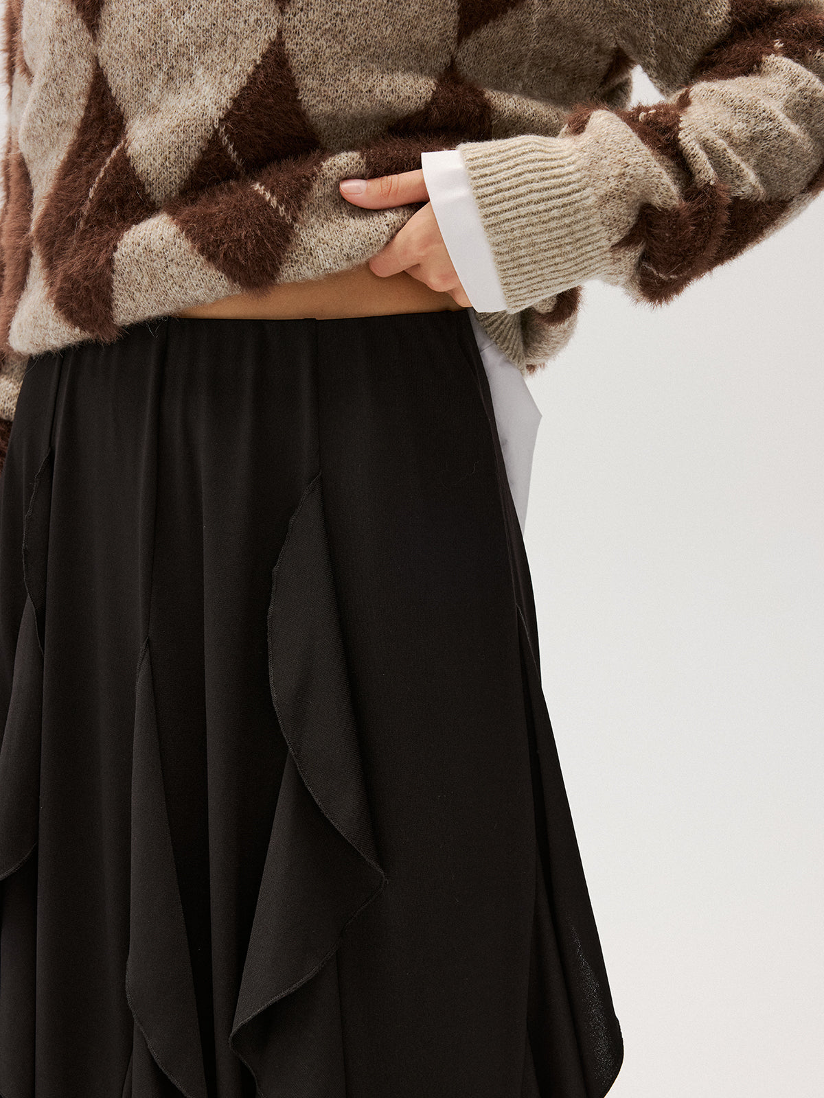 Asymmetrical Ruffle Mesh Maxi Skirt