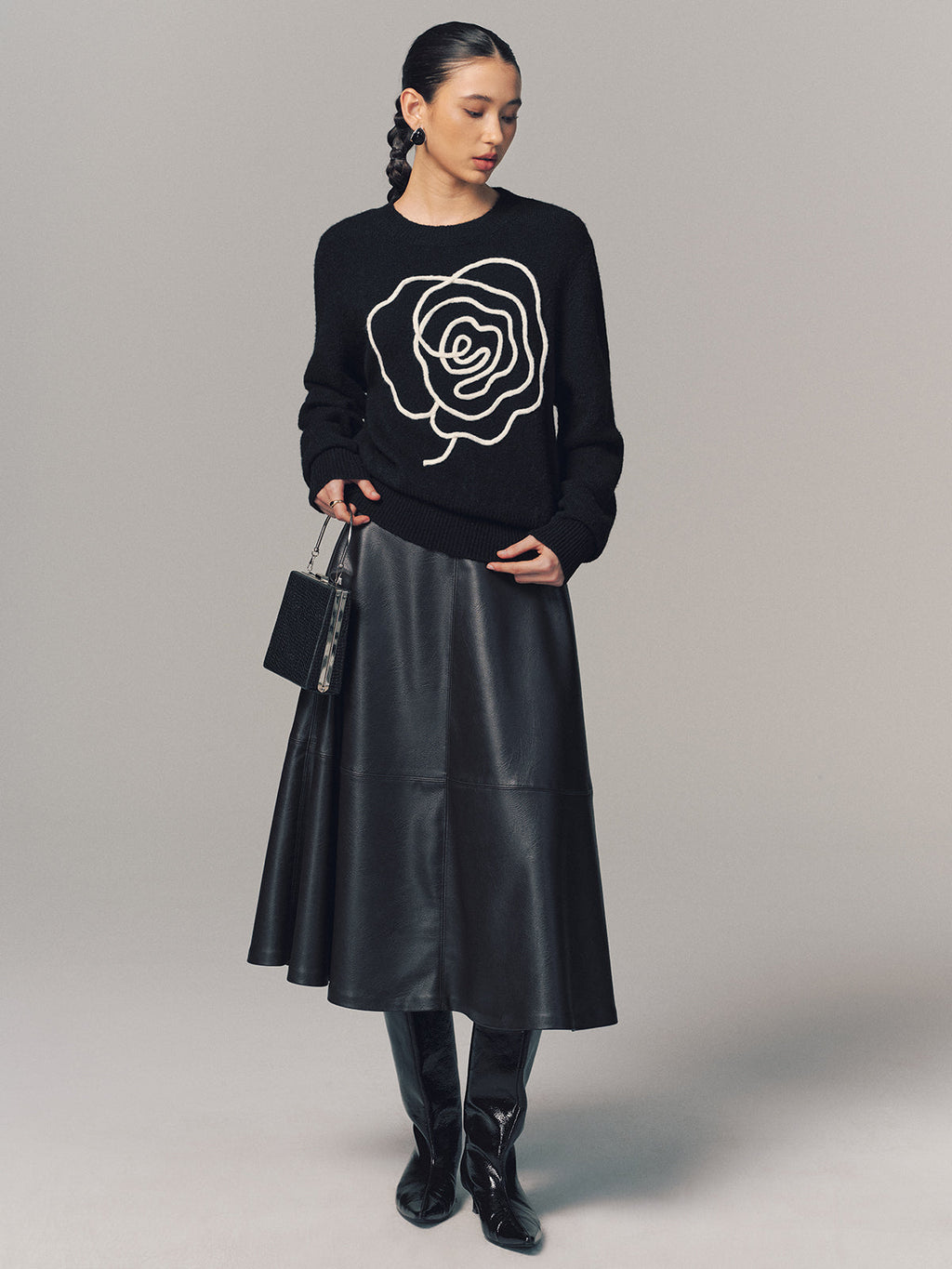 Floral Applique Crew Neck Sweater