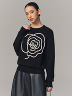 Floral Applique Crew Neck Sweater