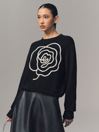 Floral Applique Crew Neck Sweater