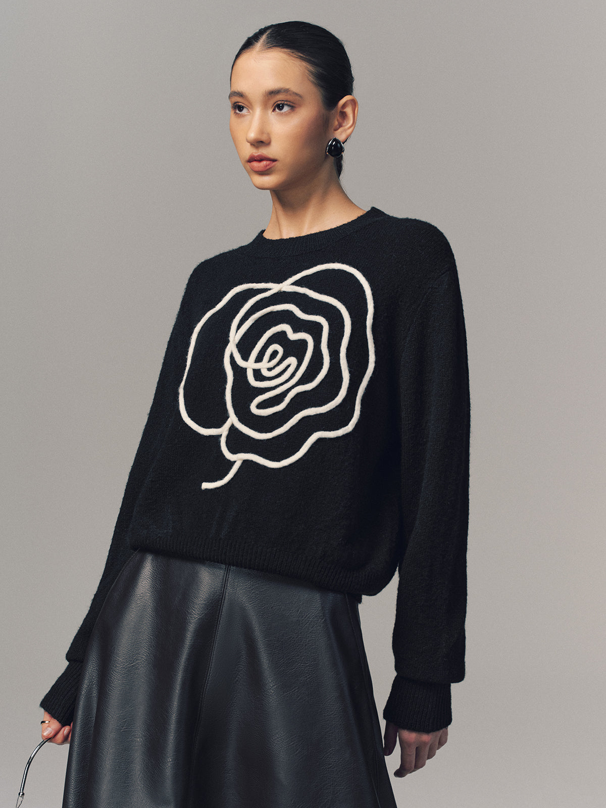 Floral Applique Crew Neck Sweater