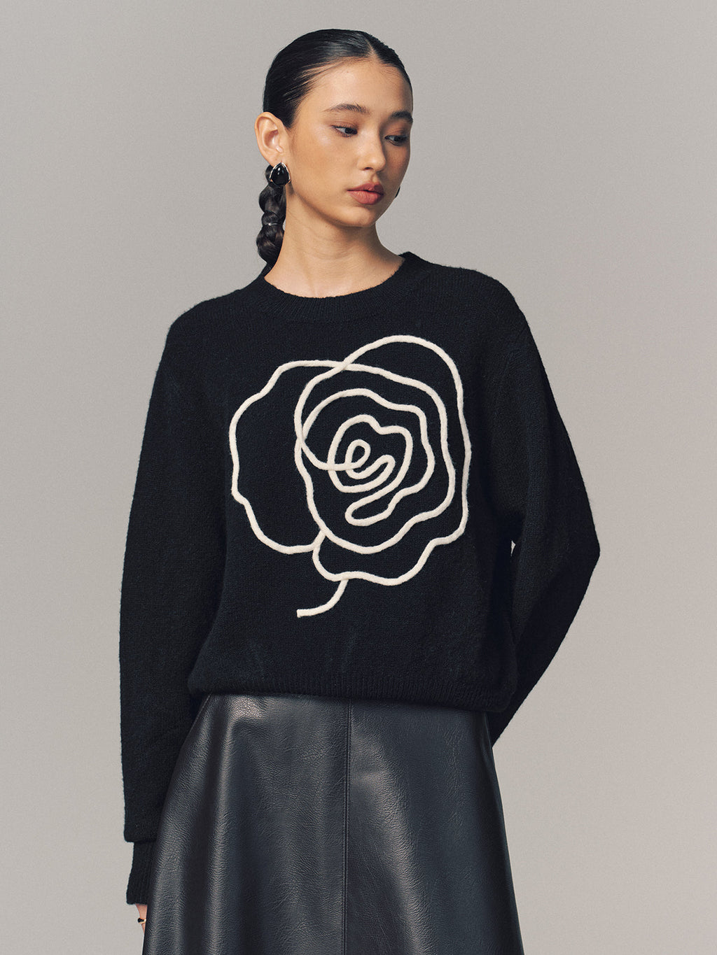 Floral Applique Crew Neck Sweater