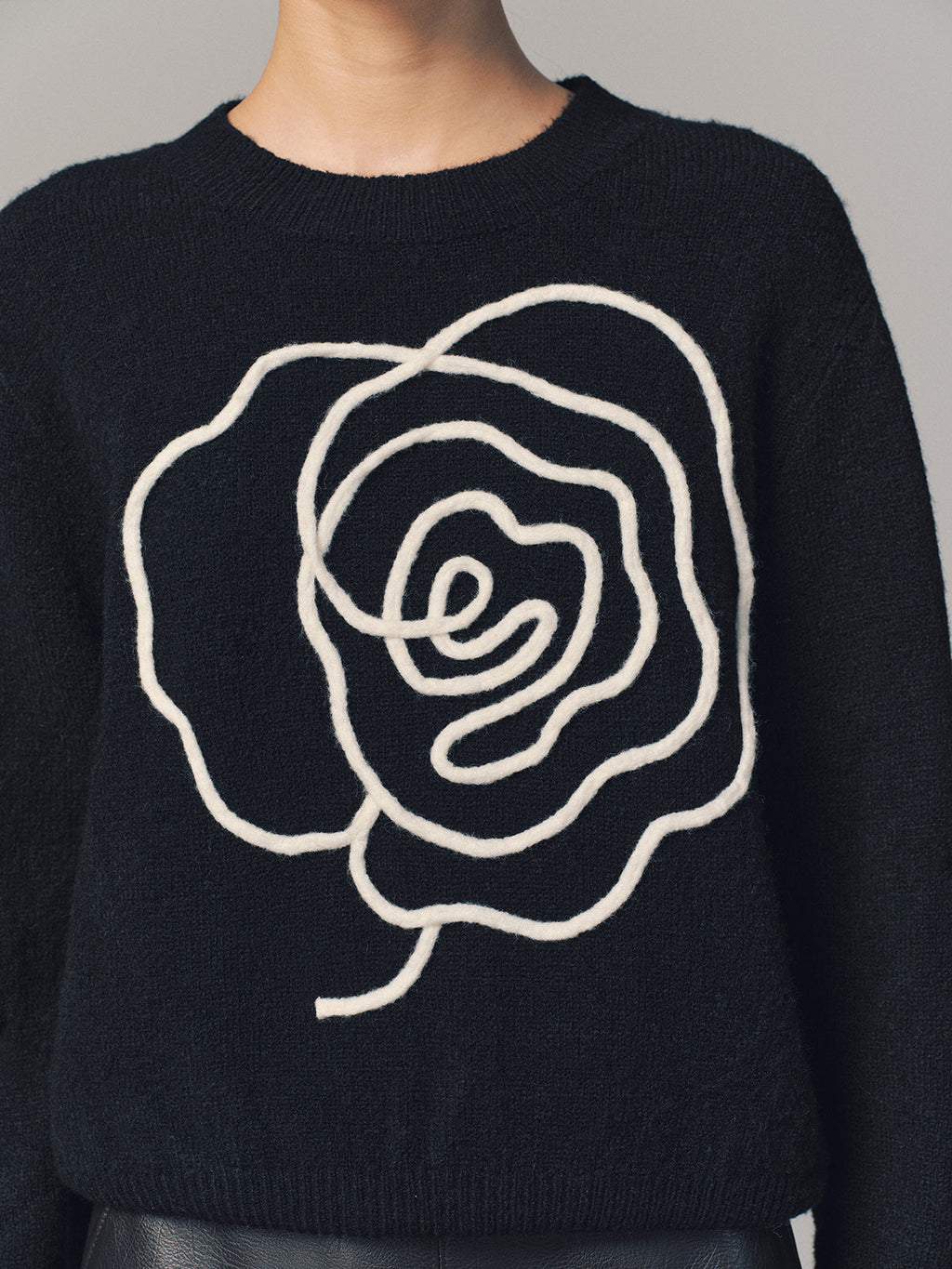 Floral Applique Crew Neck Sweater