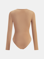 Deep V-Neck Buckle Detail Long Sleeve Bodysuit