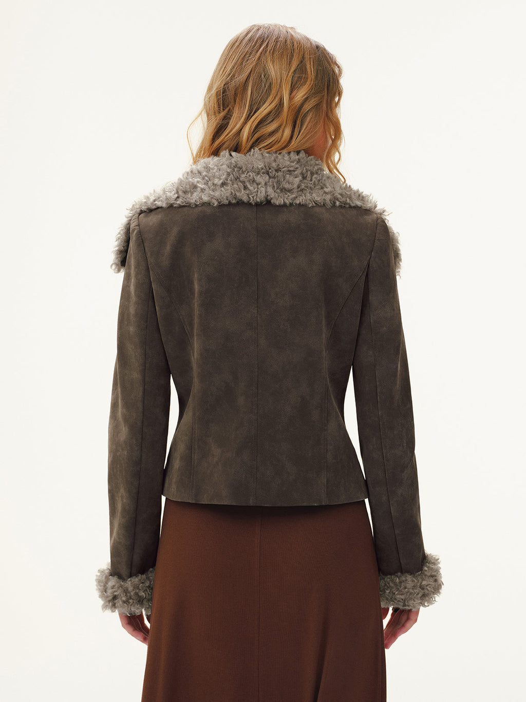 Shearling Collar Suede Effect Short Jacket