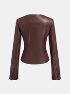 Frog-Closure Faux Leather Blazer