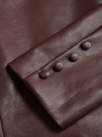 Frog-Closure Faux Leather Blazer