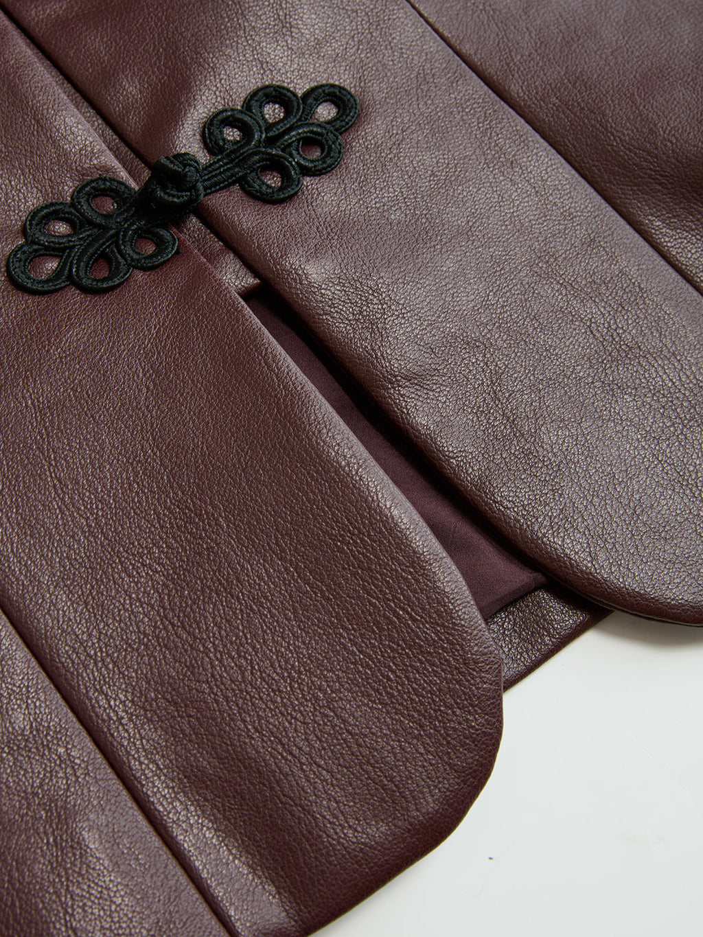 Frog-Closure Faux Leather Blazer