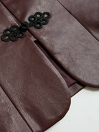 Frog-Closure Faux Leather Blazer