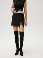 Lace Trim Slit Mini Skirt