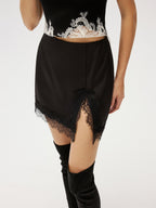 Lace Trim Slit Mini Skirt