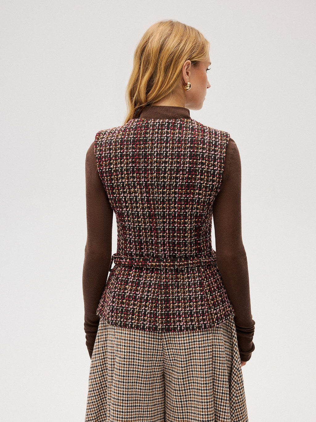 Belted Tweed Sleeveless Vest