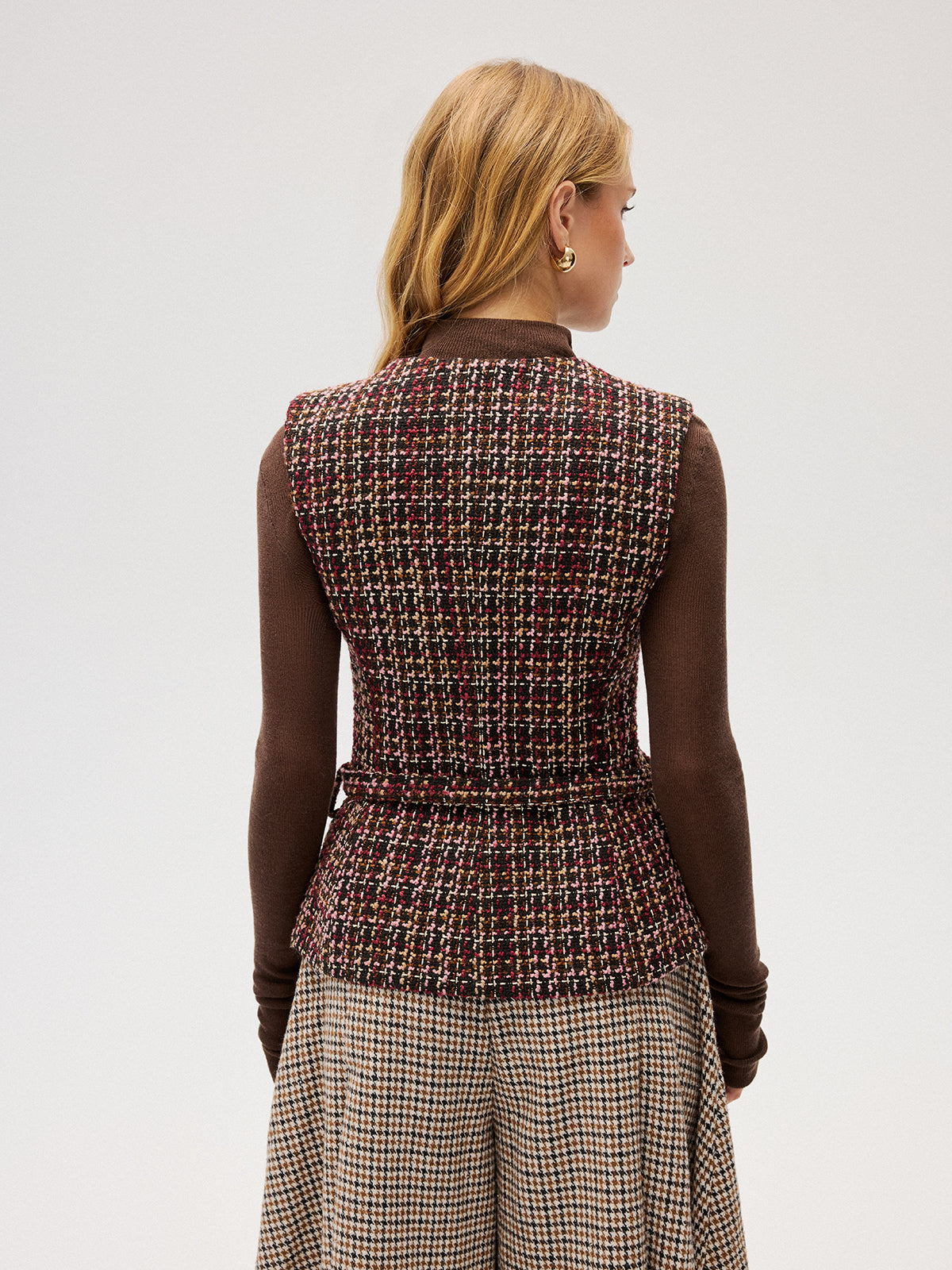 Belted Tweed Sleeveless Vest