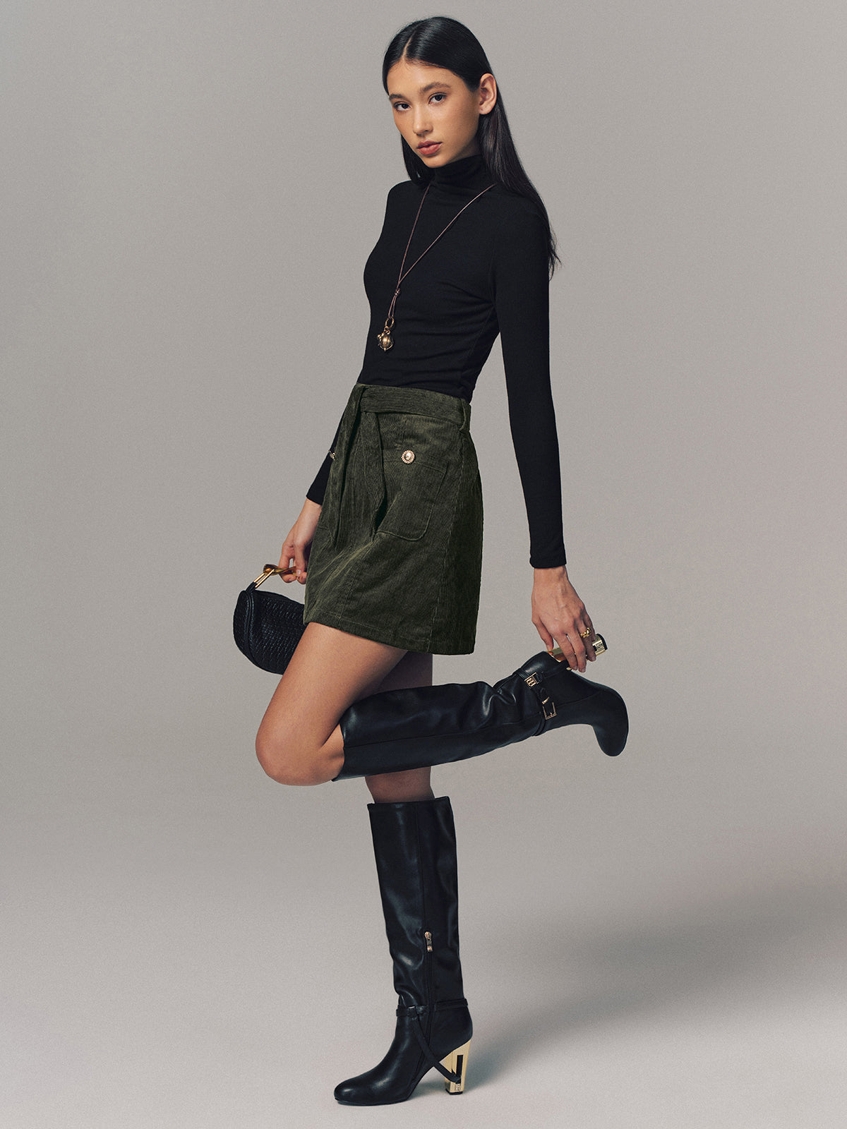 Corduroy Belted Mini Skirt