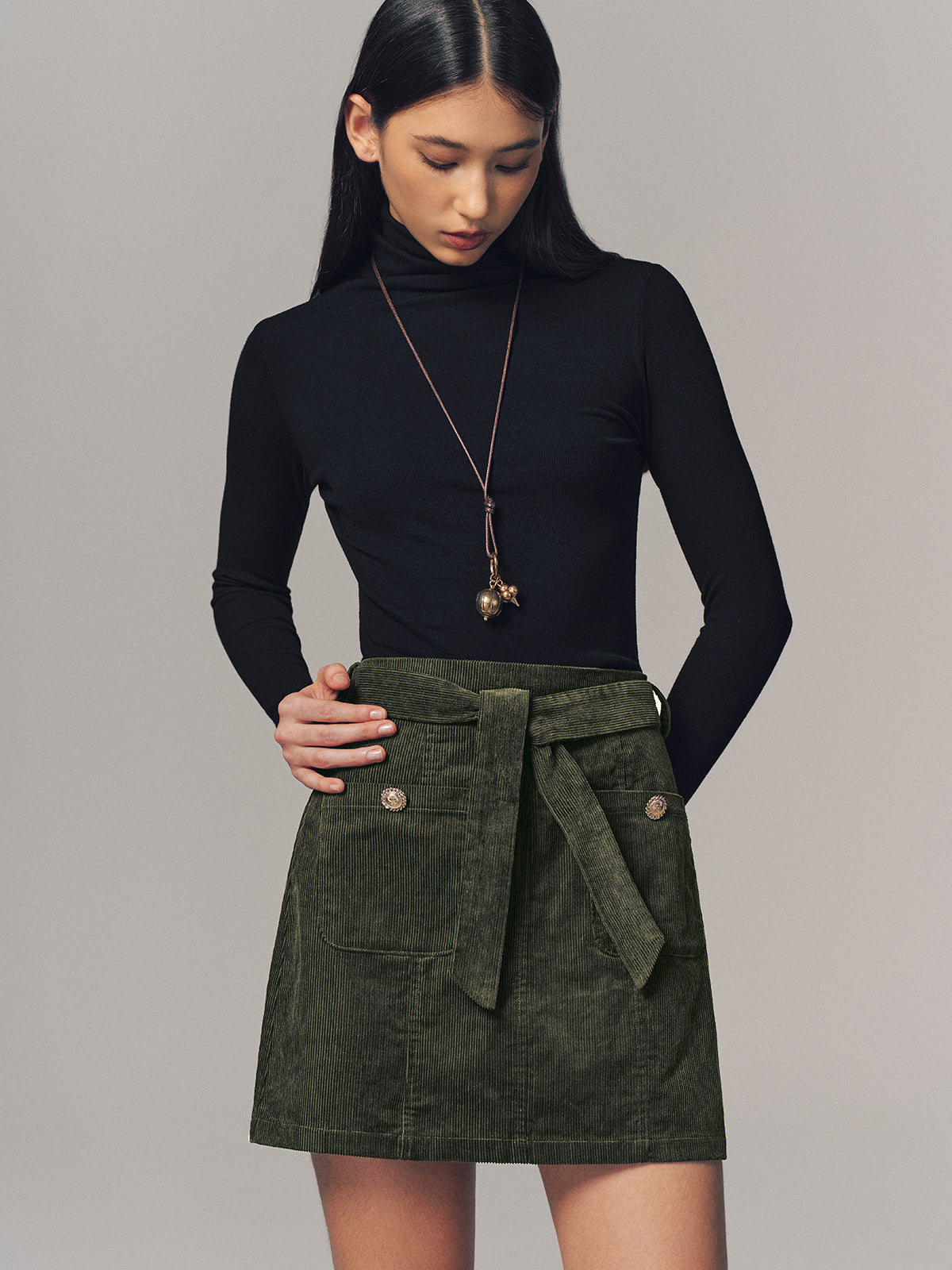 Corduroy Belted Mini Skirt