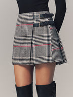 Double Belt Accent Houndstooth Mini Skirt