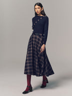 Belted Plaid A-line Midi Skirt