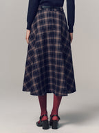 Belted Plaid A-line Midi Skirt