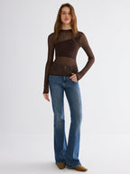 Mock Neck Contrast Mesh Top
