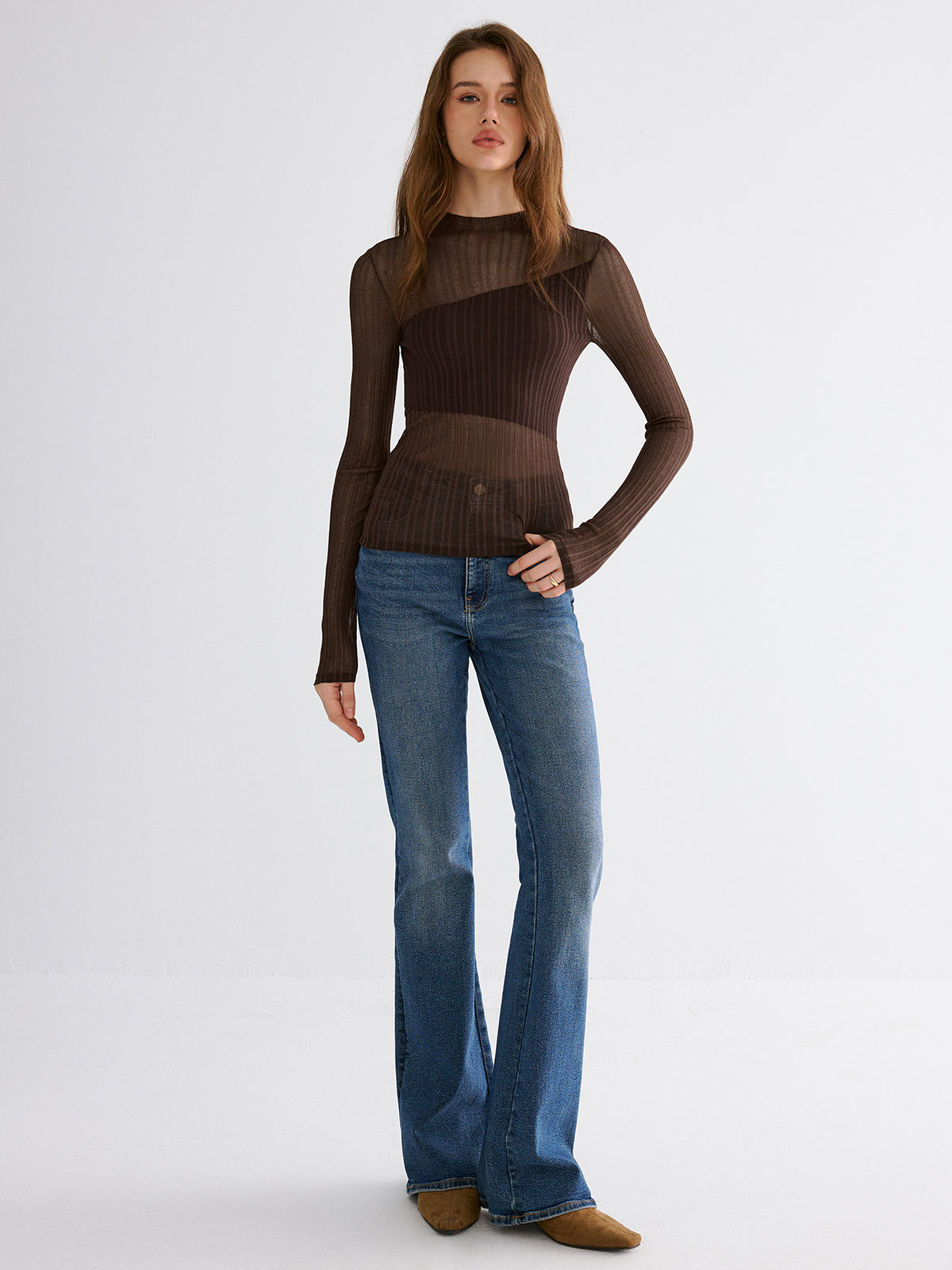 Mock Neck Contrast Mesh Top
